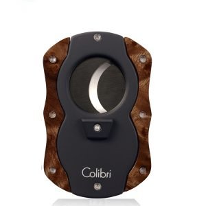 Colibri Coloured Twin Bladed Cigar Cutter - Black - Dark Burl Wood