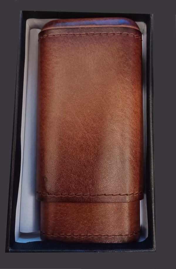 Artamis Leather 56 Ring Gauge  2 Finger Cigar Case Brown