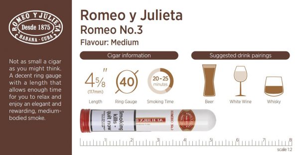 Romeo y Julieta No.3 Tubed Cigar - Box of 10 - Image 2