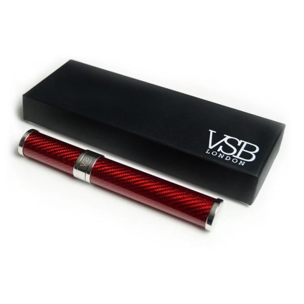 VSB London Gloss Red Carbon Fibre and  Stainless Steel Cigar Tube - Image 2