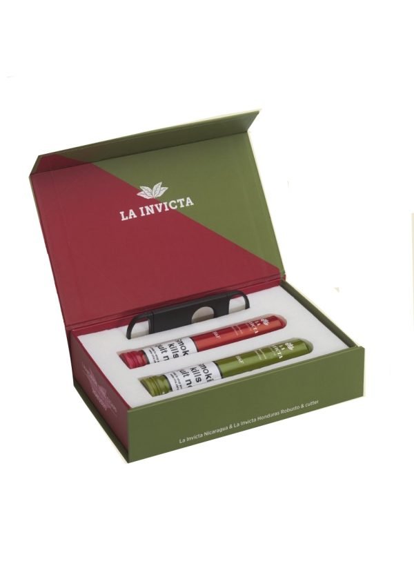 La Invicta Gift Box Containing One  Nicaraguan and One Honduran Hand Rolled Petit Corona Cigars Tubed